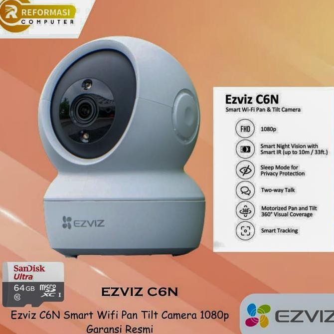 Camera Ezviz C6N Smart Wifi Pan Tilt Camera 1080p Garansi Resmi+32gb Lens Digital Cctv  Adaptor  Kam