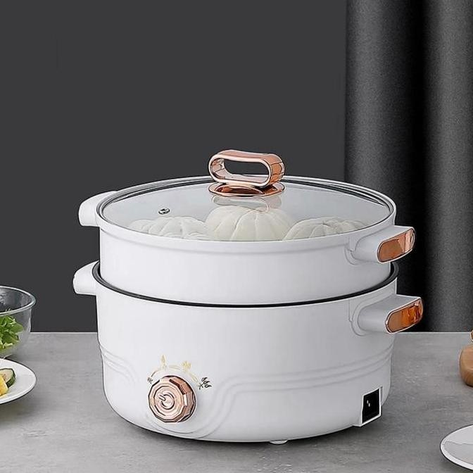 Panci masak listrik serbaguna 22cm rose/Alat masak nasi goreng tumis bakar serbaguna