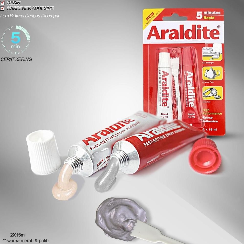 

Ukd-23 Is75 Lem Araldite Merah Epoxy Serbaguna 5 Minutes Plastik Kuat Besi Original