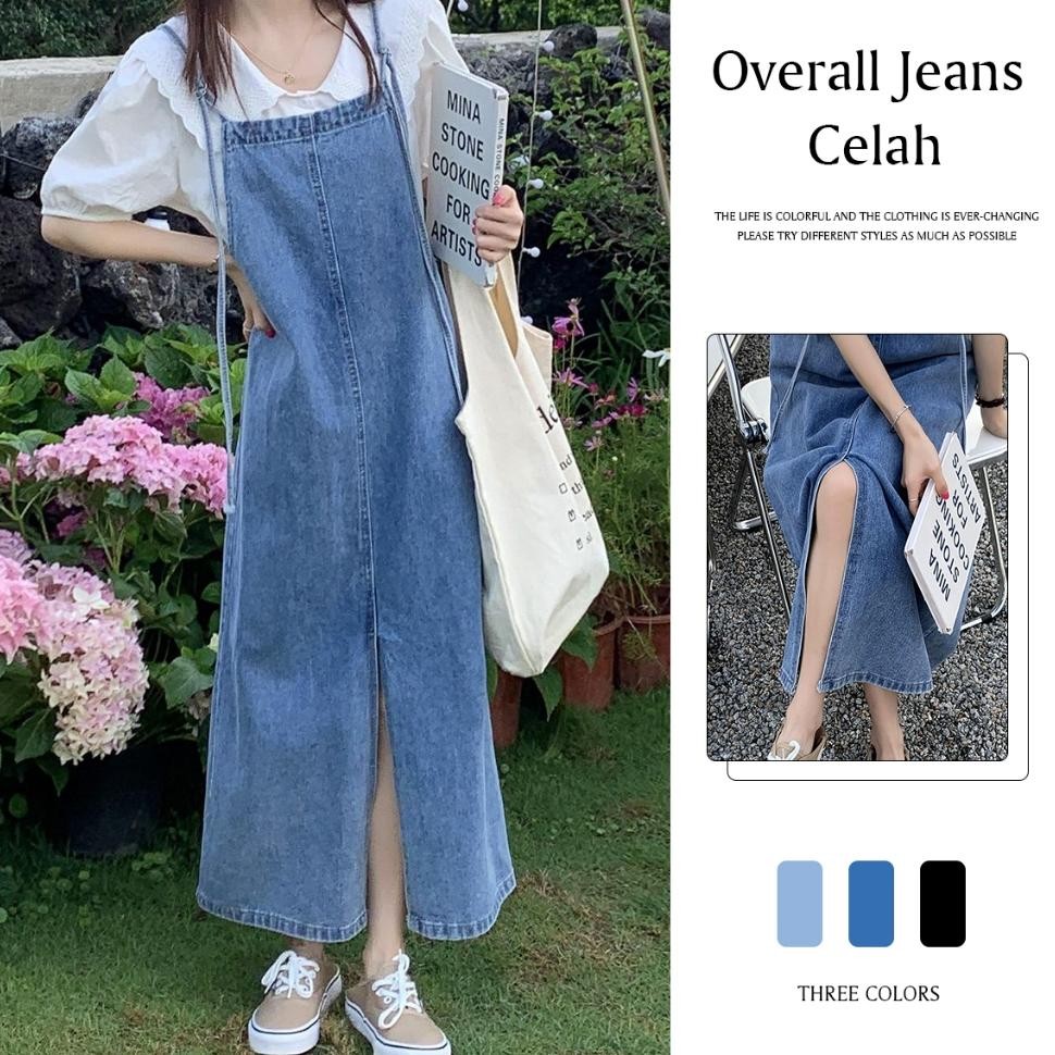 Einian Factory Ready To Overall Jean Wanita Panjang Dre Robe Cewe Orean Tyle Hitam Overal Einian Jum
