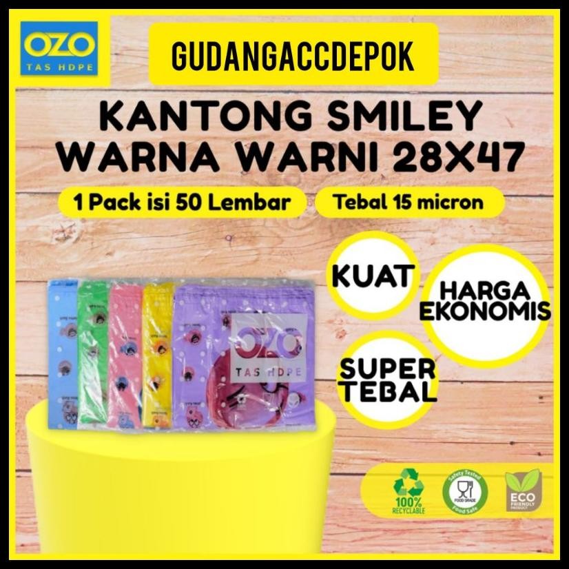 HD KANTONG KRESEK PLASTIK SMILE WARNA TERIMA KASIH ENJOY UKURAN 15 24 28 MEREK OZO ISI 50 LEMBAR