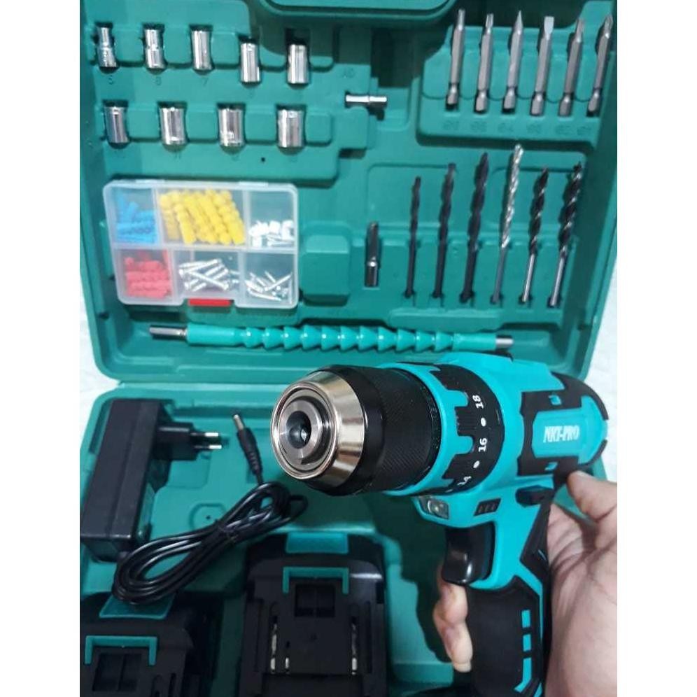 Bor Baterai Impact Beton NRT PRO 20V NEW - Cordless Impact Drill Set 26 PCS DC-340  Bor Tanpa Kabel 