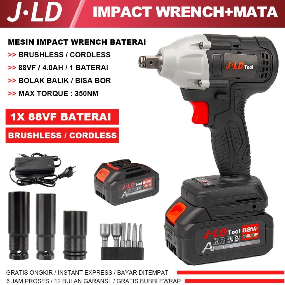 JLD Impact Bor Baterai 88VF Biru Impact Wrench 1m Mesin Bor Impact Bor Cas Impact Baterai JLD 88V Ba