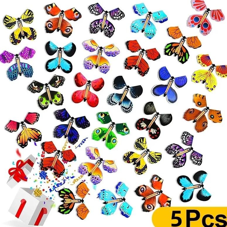 

5Pcs Magic Flying Butterfly Wind Up Butterfly Fairy Flying Toys Winding Rubber Band Bookmark Party Funny Gift Magic Tricks Tools