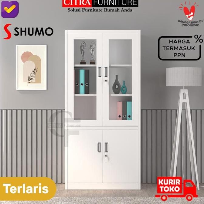 

HRG DISKON SHUMO Super White | Lemari Arsip Besi 2 Pintu Swing 1/2 kaca