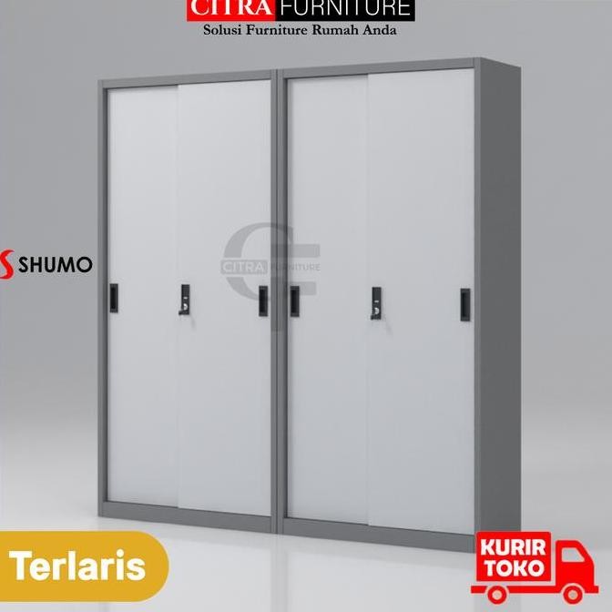 

PROMO SHUMO Lemari Arsip Besi 4 Pintu Sliding Besi Grey Dakota Series