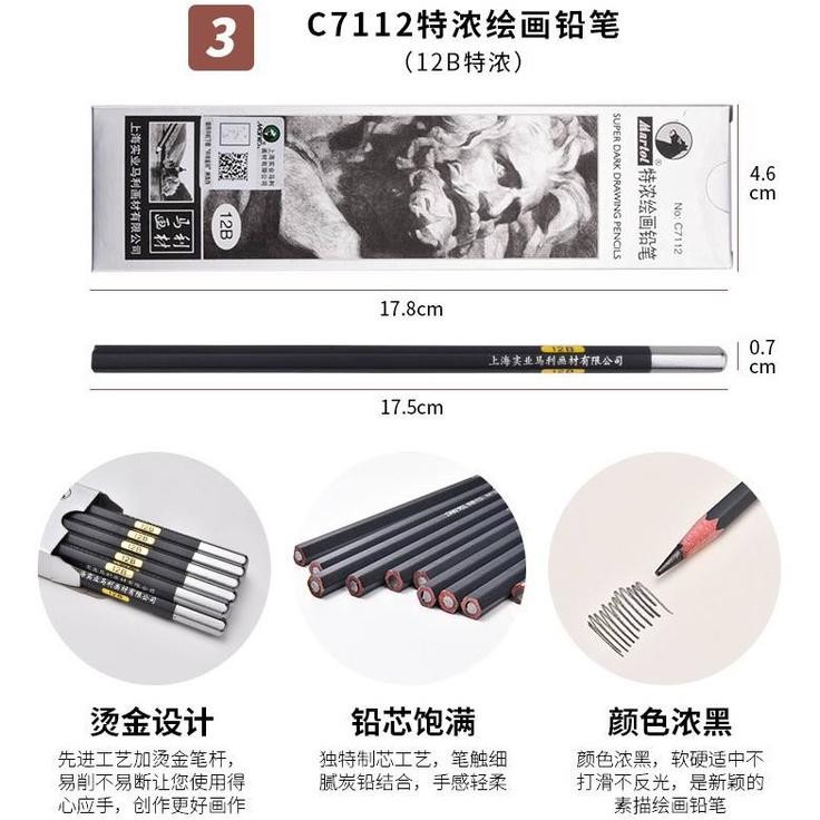 

New Maries Charcoal Sketch Pencil C7104-14B & Super Dark Drawing Pencil C7112-12B Per Pcs Paling Laris