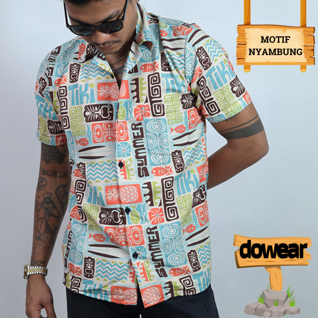 Dowear Baju Shirt Kemeja Pria Wanita Motif Printing Pantai Lengan Pendek Premium 201 SUMMER TIKI