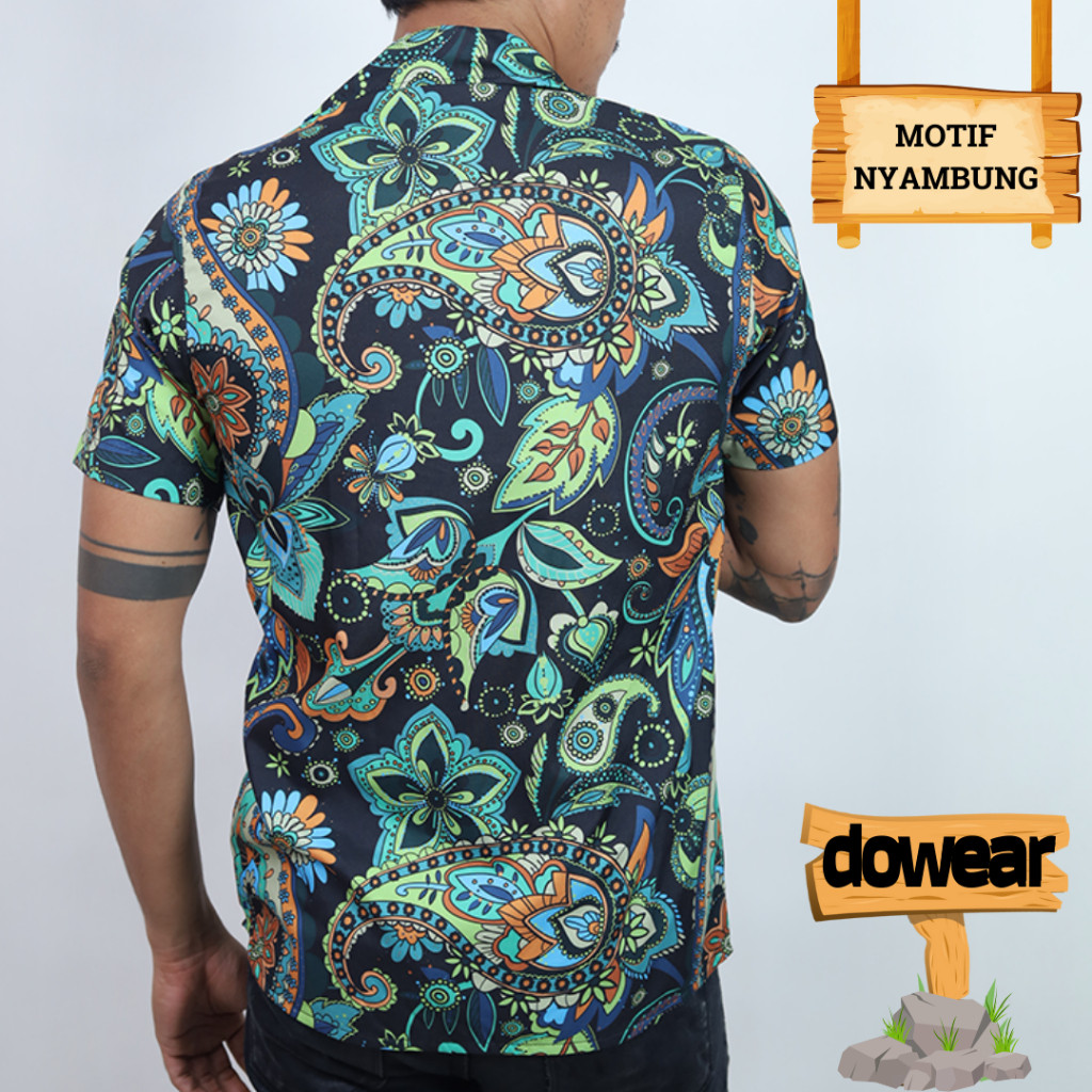Dowear Baju Setelan Kemeja Laki Laki Motif Batik Pria Lengan Pendek Kondangan Modern BATIK HIJAU 09