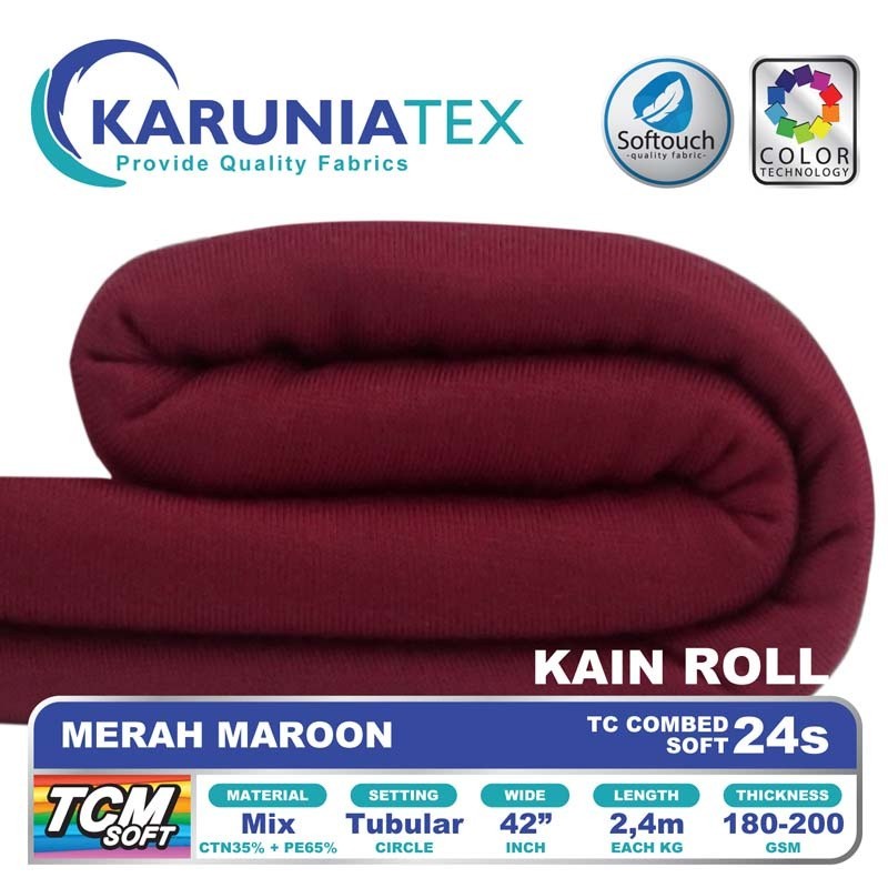Kain Kaos TC Combet 24s Rollan | Merah Maroon | Karunia Textile
