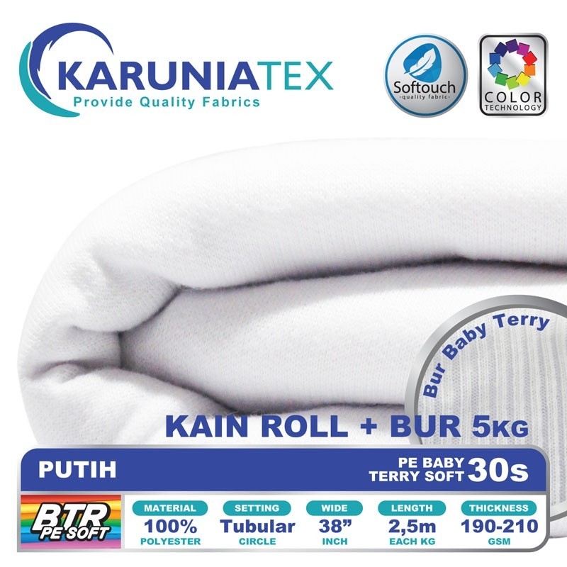 Kain Baby Terry PE Soft 30s Roll + Bur 5KG | Putih | Karunia Textile