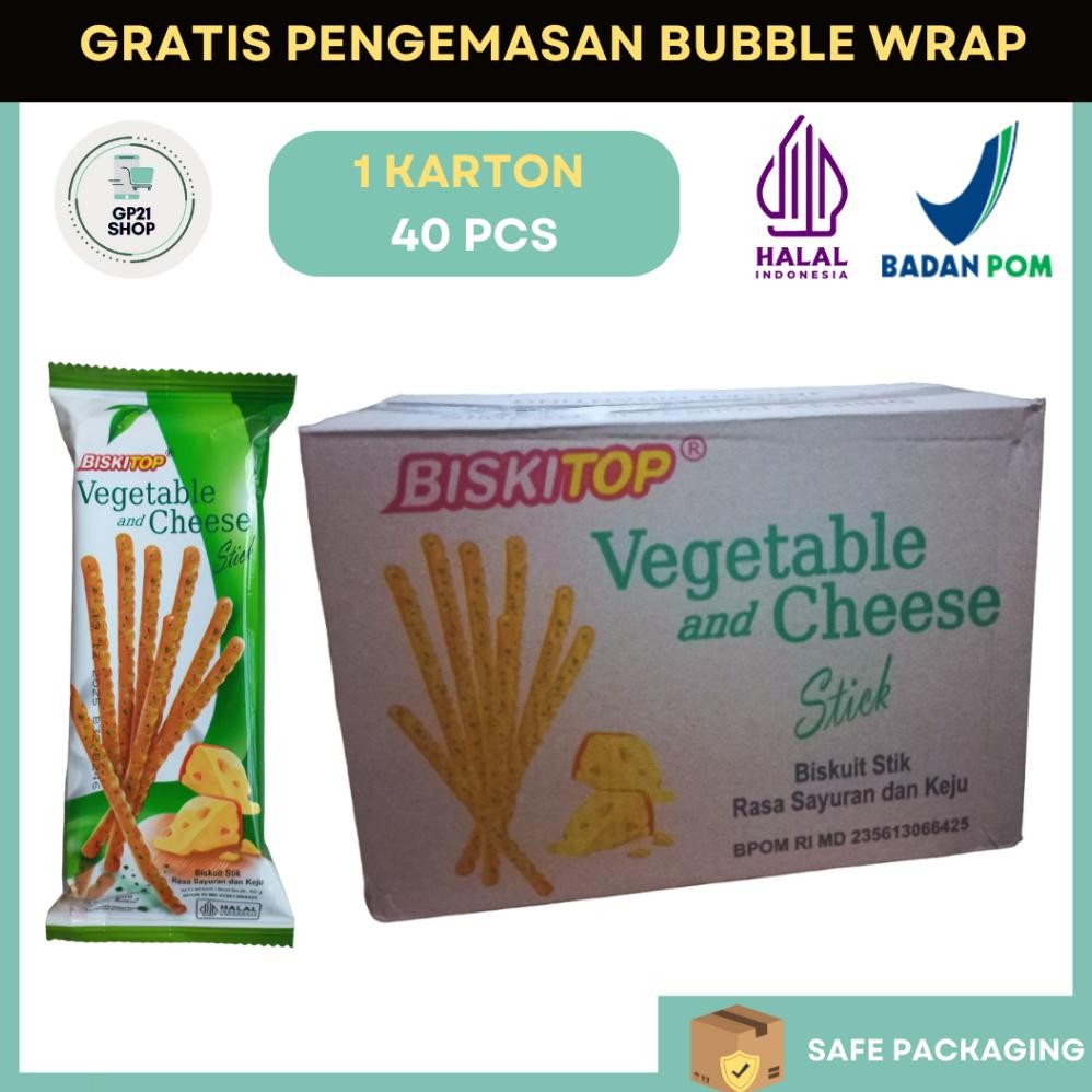 

READY STOK Biskitop Vegetable and Cheese Sticks 1 Dus (40 Pcs X 50Gr) - Snack Cemilan Murah Siap kirim