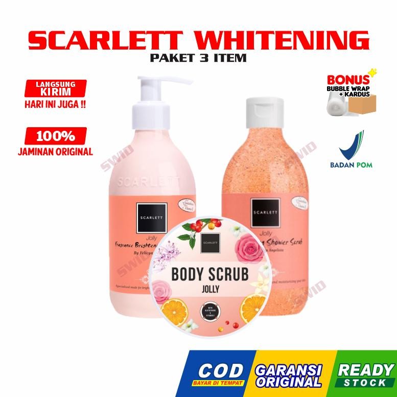 TERMURAH Scarlett Whitening Paket 3 Item [COD] Official Body Lotion Scrub Lulur Original Felicya Res