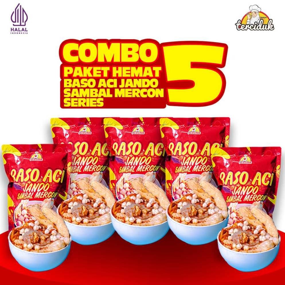 

READY STOK Paket Hemat Baso Aci Jando Sambal Mercon Terciduk 5 Bungkus Siap kirim