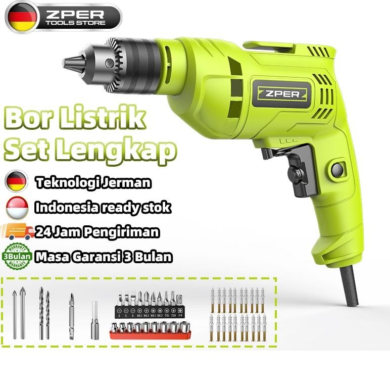 ZPER Mesin Bor Listrik Set Lengkap Bor Tangan  Berkualitas Bolak Balik Electric Mata Bor Drill
