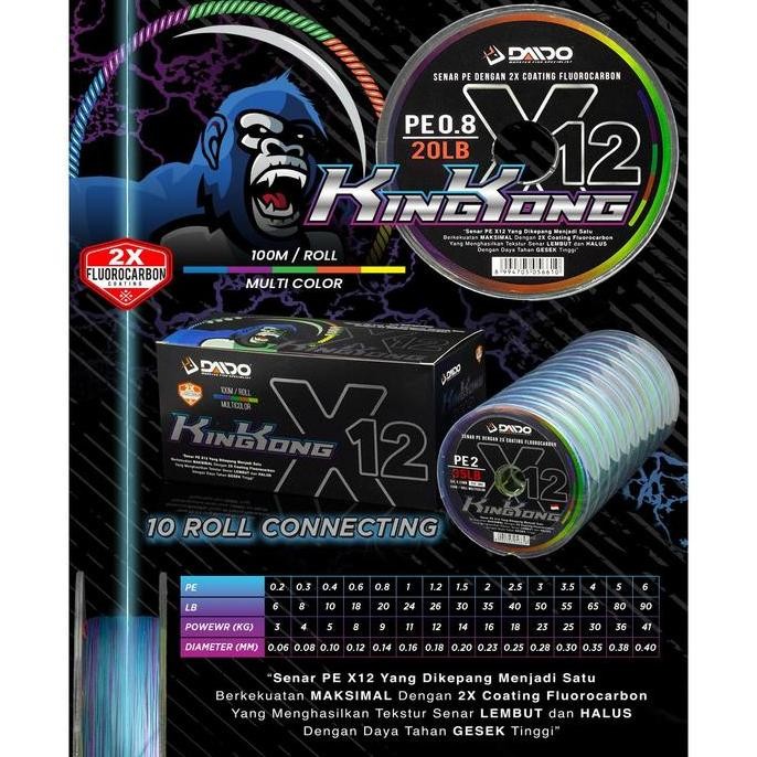 Senar Daido Kingkong X12 Multi Colour Pe 0.2 Sampai Pe 6 100M
