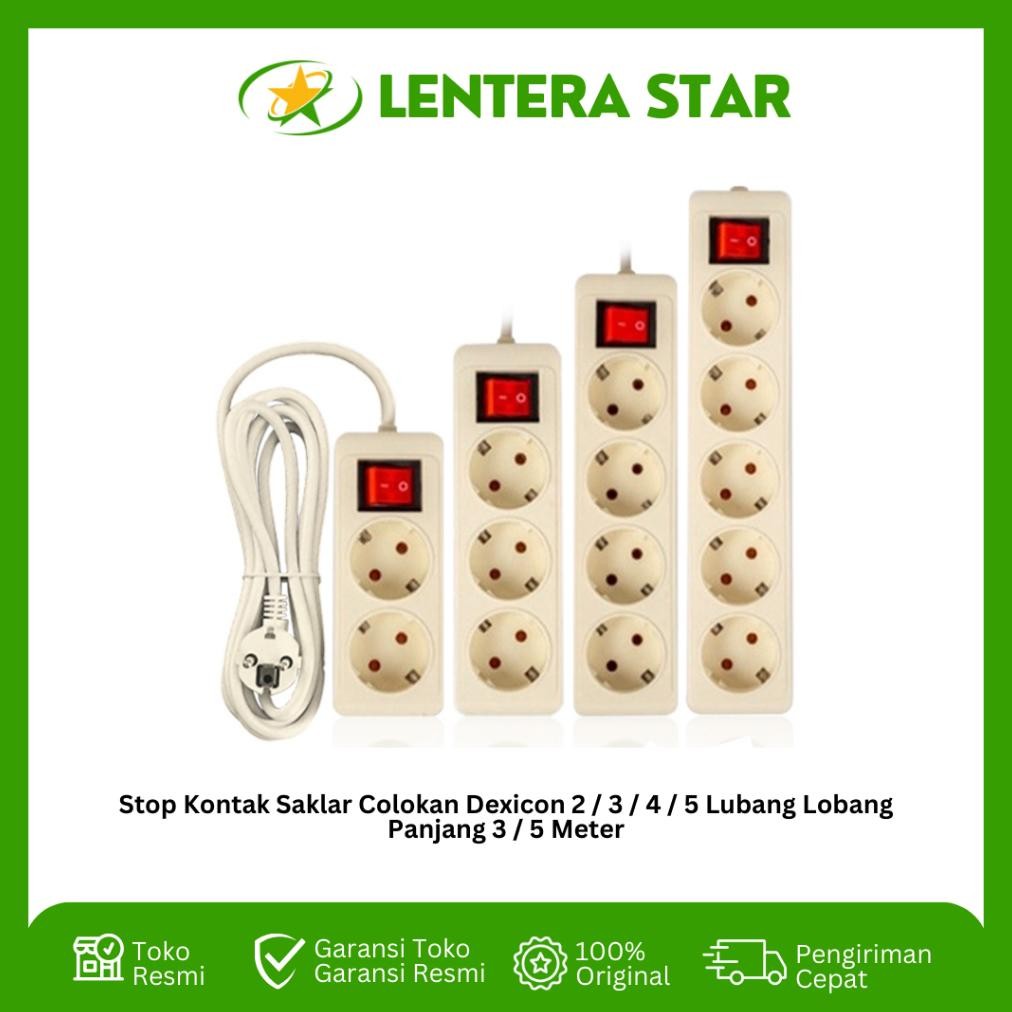 new Stop Kontak Saklar Colokan Dexicon 2 / 3 / 4 / 5  Lubang Lobang Panjang Kabel 3 / 5 Meter