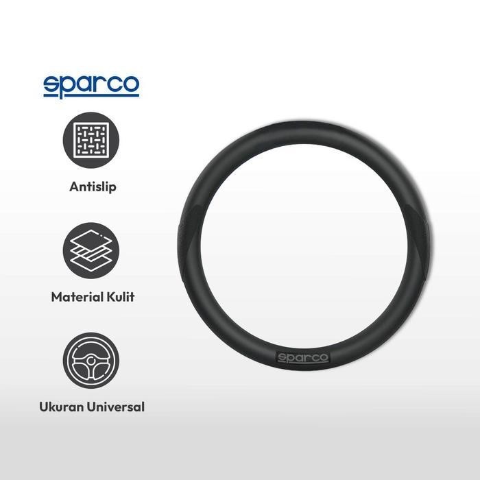 Azko Sparco Set 3 Pcs Sarung Stir Mobil & Bantalan Bahu - Hitam Steer Cover Aksesoris Interior Mobil