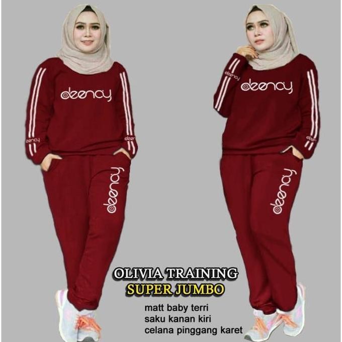PIK - Setelan Olahraga Wanita Hijab Marimar Olivia M L XL  XXL 3XL Training Baju Celana Kaos Muslim 
