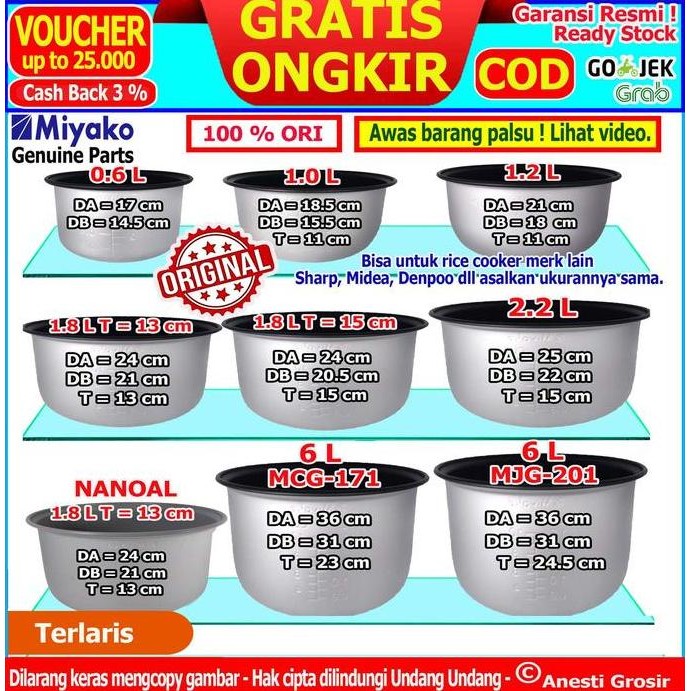 PANCI MIYAKO 0.6 L - 1.0 L - 1.2 L - 1.8 L - PANCI RICE COOKER MIYAKO