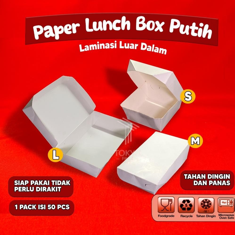 HJK Paper Lunch Box Putih Uk S, M, L - Lunch Box Kertas - Lunch Box Kertas Putih