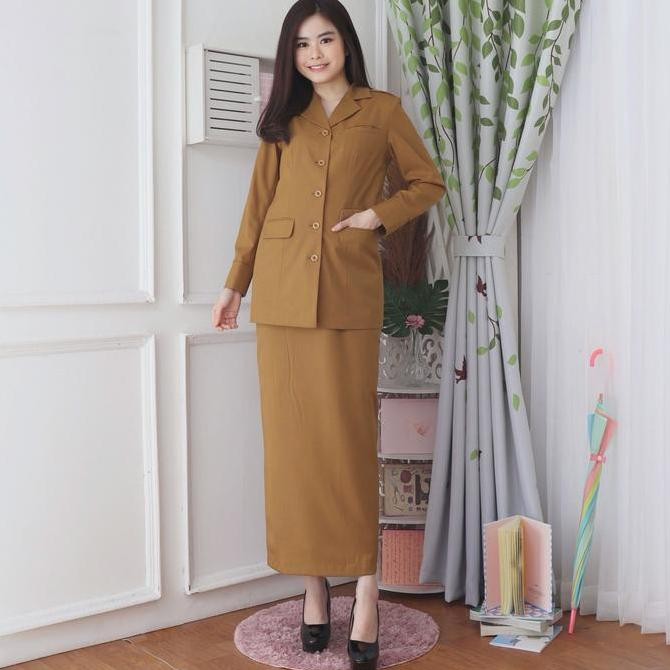 Jas Blazer Seragam Lynelle Collection Wanita PEMDA MUDA/KHAKI MUDA/KEKI MUDA Stelan ROK A / ROK SPAN