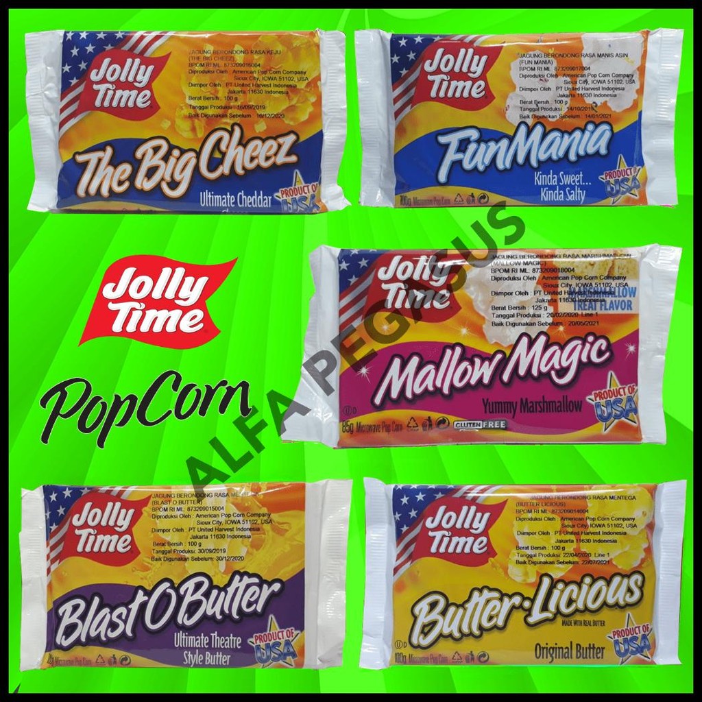 

JOLLY TIME POPCORN MICROWAVE , VARIAN RASA : TBC, BOB, FM, B L, MM
