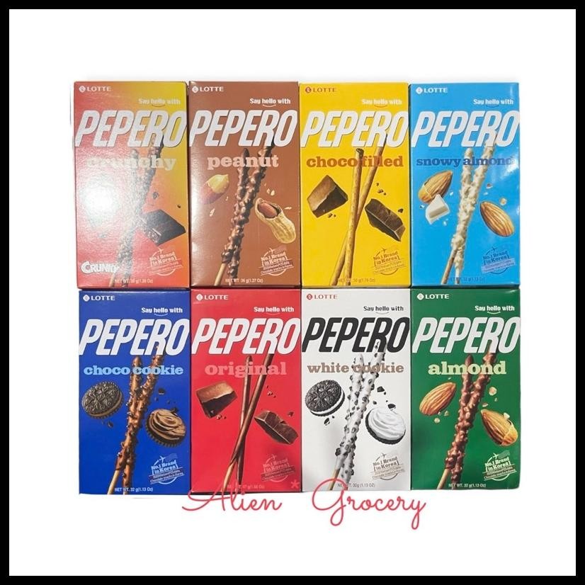 

!!! PEPERO LOTTE PEPERO ALMOND SESAME PEANUT CRUNCHY SNOWY ALMOND WHITE COOKIES CHOCO FILLED PEANUT ORIGINAL