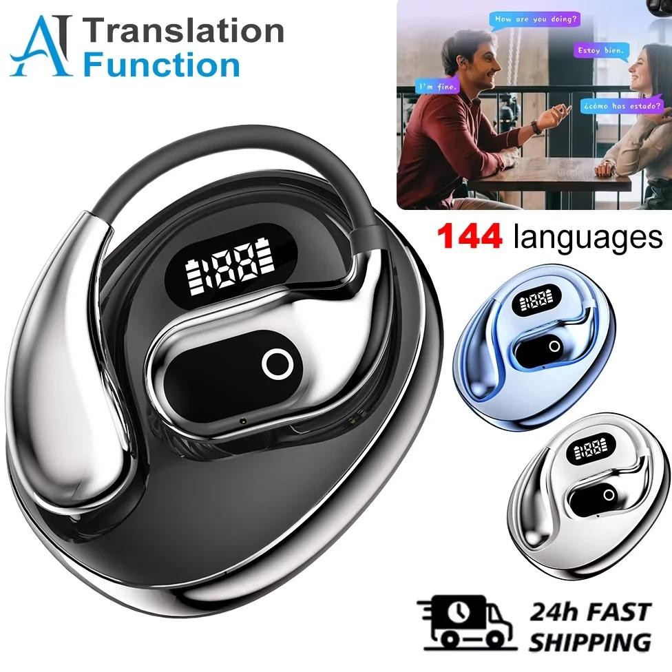 

Wireless BT AI Real-time Language Translation Earphones 144 Languages Ear Hanging Headphone Translator for Travel Business