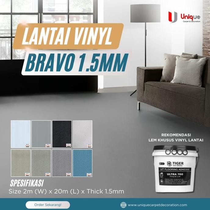 Vinyl Roll Bravo Tebal 1,5mm / Vinyl Lantai Motif Semen Polos Bravo Murah