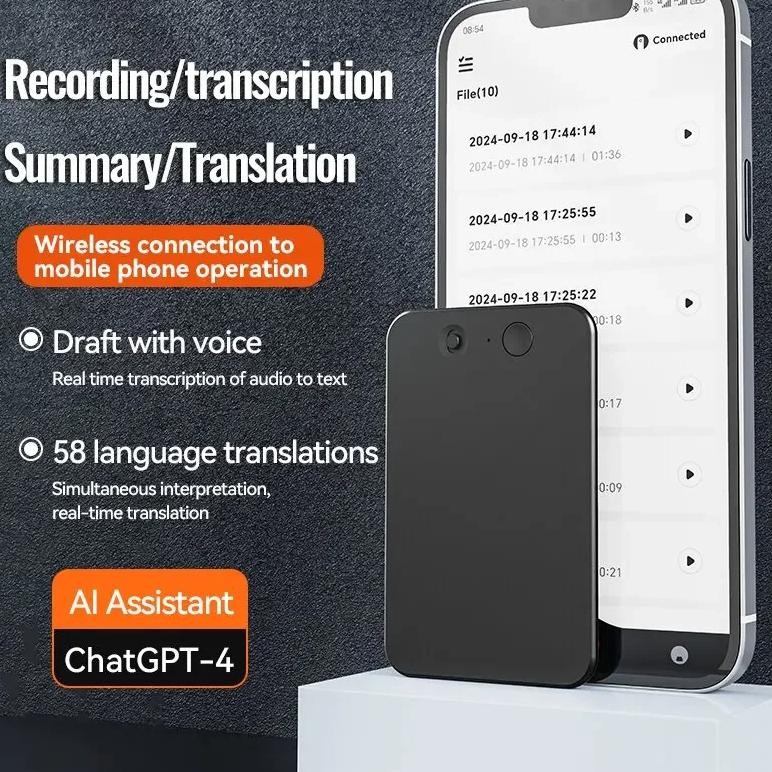 

A3 8-128GB AI intelligent chat GPT-4 translation device transcription summary translation 58 language devices audio recorder