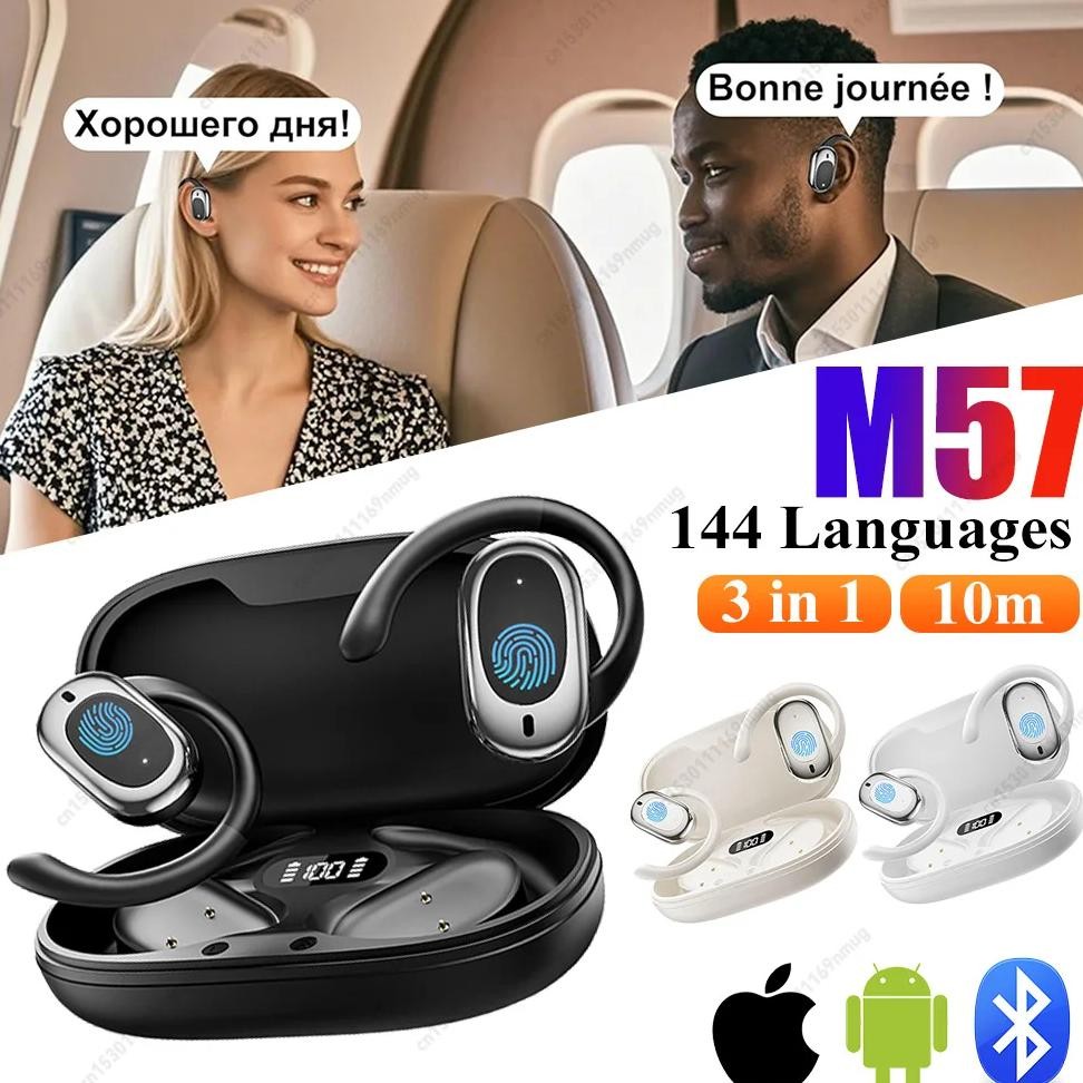 

Bluetooth-Compatible TWS AI Translator Earbuds 144 Languages Wireless Open-Ear Headphones Noise Cancelling for Travelers