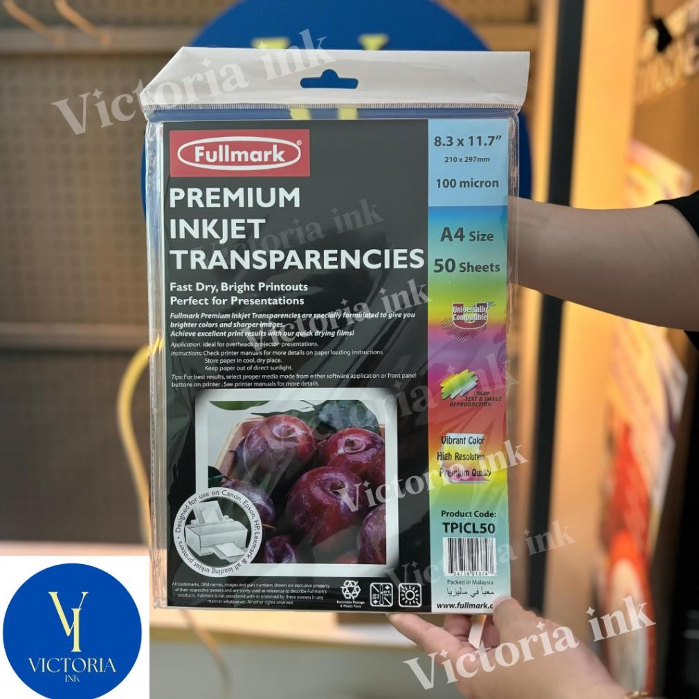 

Berkualitas Kertas Mika Transparan Fullmark Premium Inkjet Transparencies A4 TPICL50 Isi 50 Lembar ORIGINAL HARGA GROSIR MURAH