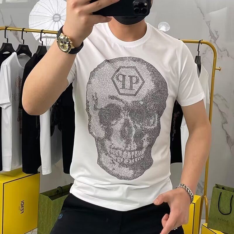 Pria Musim Panas Tengkorak Seksi Setengah Lengan Slim Fit T Baju Kaos