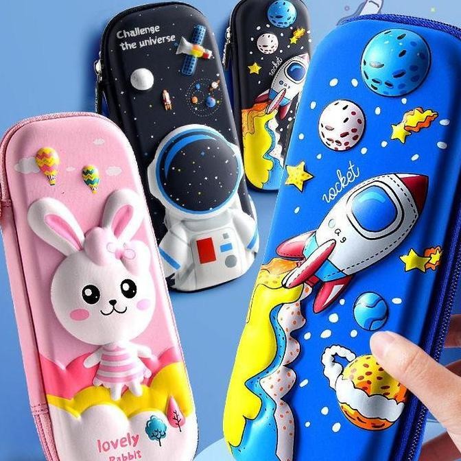 

les Kotak Pensil 3D Timbul Tempat Pensil Anak Sekolah Karakter Anti Air Roket Unicorn Dino