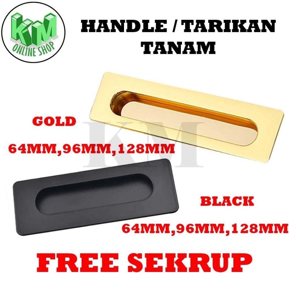 Tarikan Tanam Gagang Hitam Emas Kotak Minimalis Tarikan Laci Lemari tu Sliding