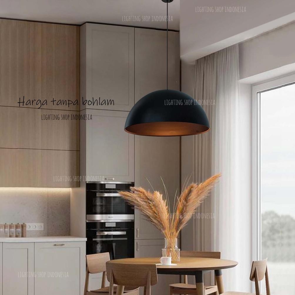 Lampu gantung kap besar diameter 50cm hitam hias industrial cafe resto