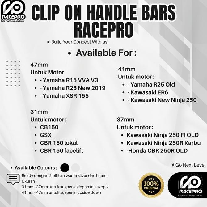 STANG CLIP ON Stang Racepro cbr150 cbr250 ninja old/new r25 zx25r Setang Jepit 1 set stang race pro 