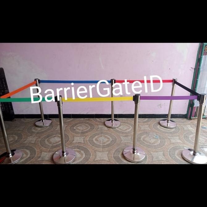 

Tiang Pembatas Antrian Stainless kualitas Premium + Tali Pita 2 Meter Kualitas Original