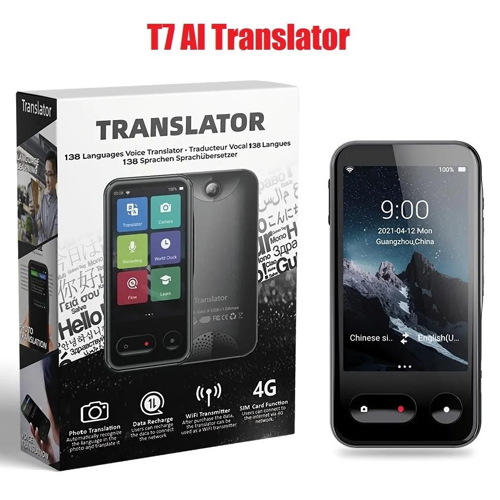 

2021 T7 Smart Voice Translator 4G Internet 138 Languages 4.0inch Touch Screen Real Time Online OffLine Translation AI Conversion