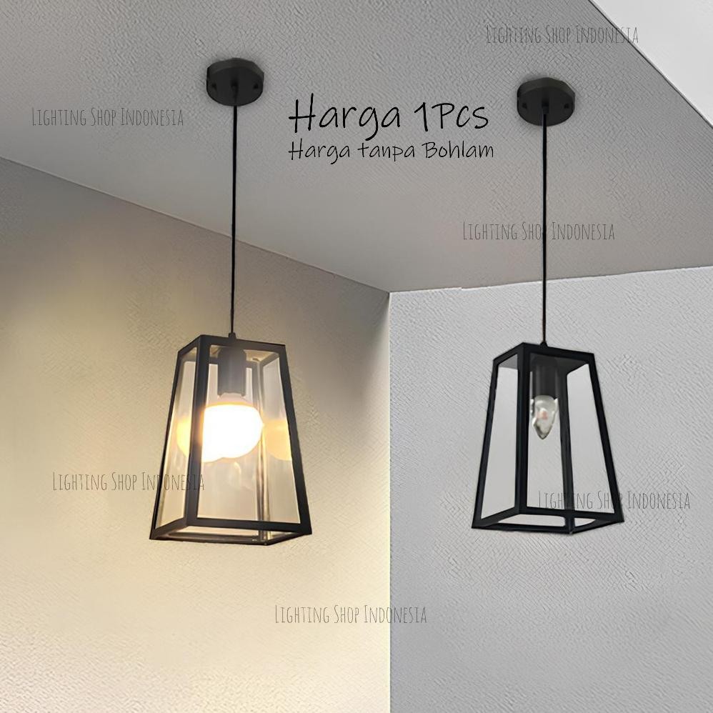 Lampu gantung kotak kaca waterproof teras retro vintage mini bar meja