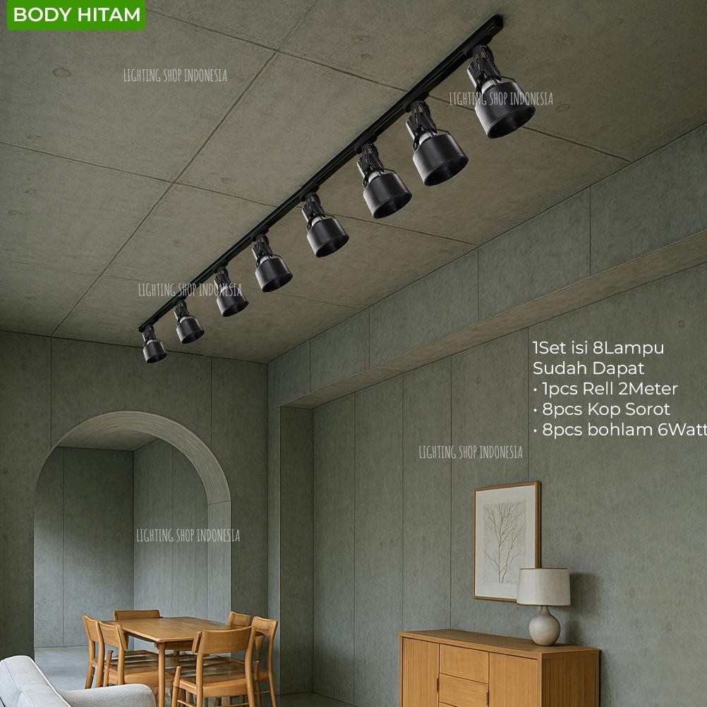 Lampu sorot track led 6watt rell 2meter 1set spotlight fiting e27 6w spot light 220V