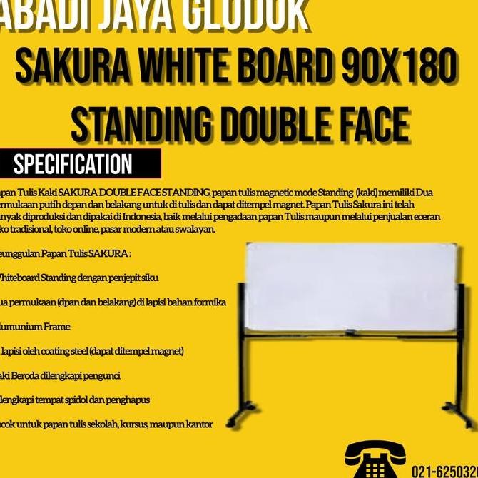 

SAKURA WHITE BOARD 90X180 STANDING DOUBLE FACE Kualitas Original