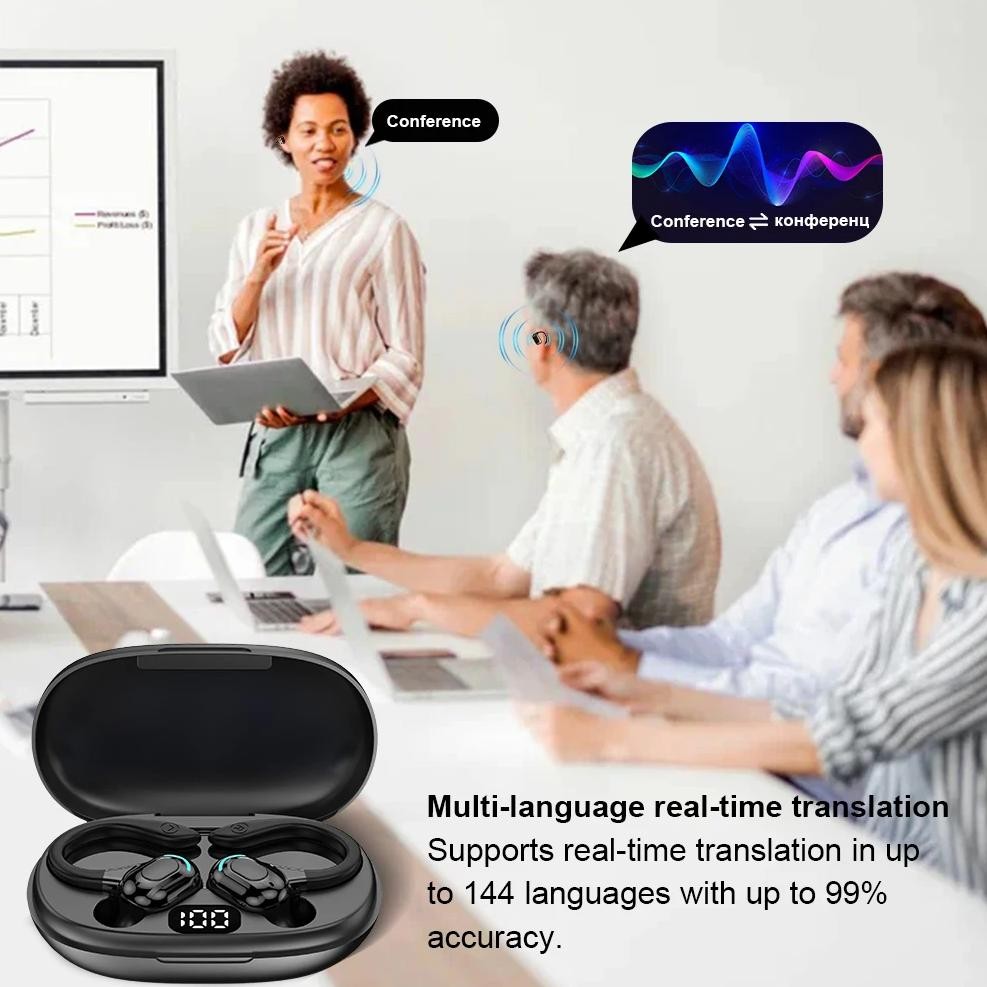 

BT 5.0 Real-Time Two-Way Translation Earphone 144 Languages Language Translator Headphones IPX 5 Waterproof for Travel Business