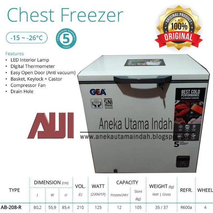 Tersedia Chest Freezer GEA AB-226-R / AB226R 220 liter Free Ongkir