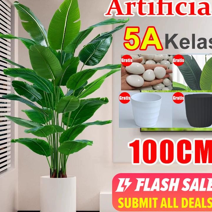 Daun Palem Plastik Pohon 180Cm 5Akelas Pohon Pisang Artificial Dan Pot Daun Dekorasi Pohon Artificia