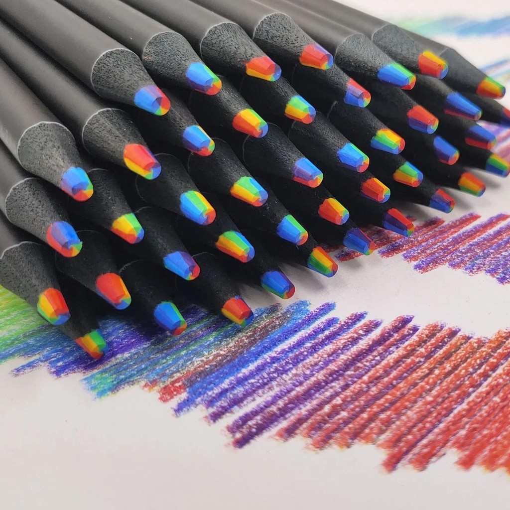 

6-20Pcs 7-Color Kawaii Black Wood Rainbow Core Colored Pencil Gel Pen Wooden Pencil Art Supplies Stationery School Supplies