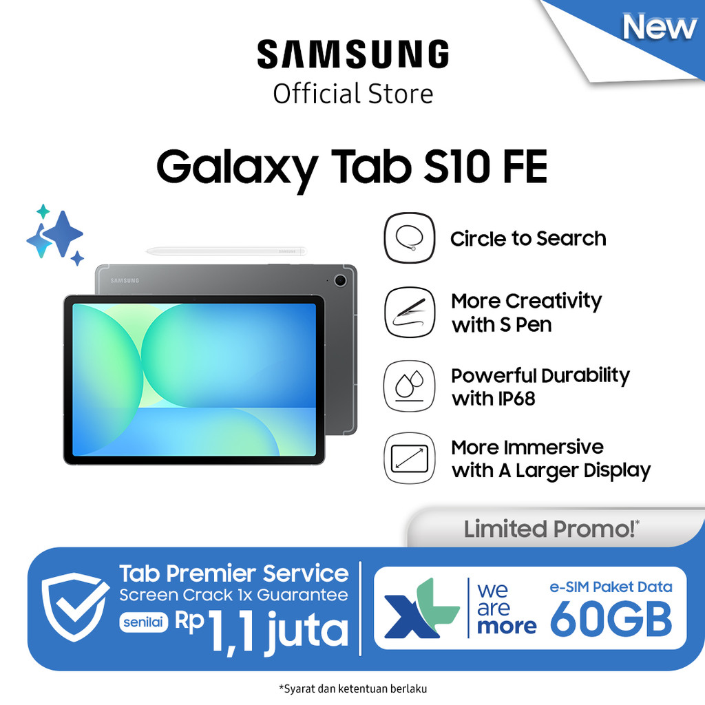 Samsung Galaxy Tab S10 FE 8GB/128GB - Gray | Tablet AI | Galaxy AI | Layar besar