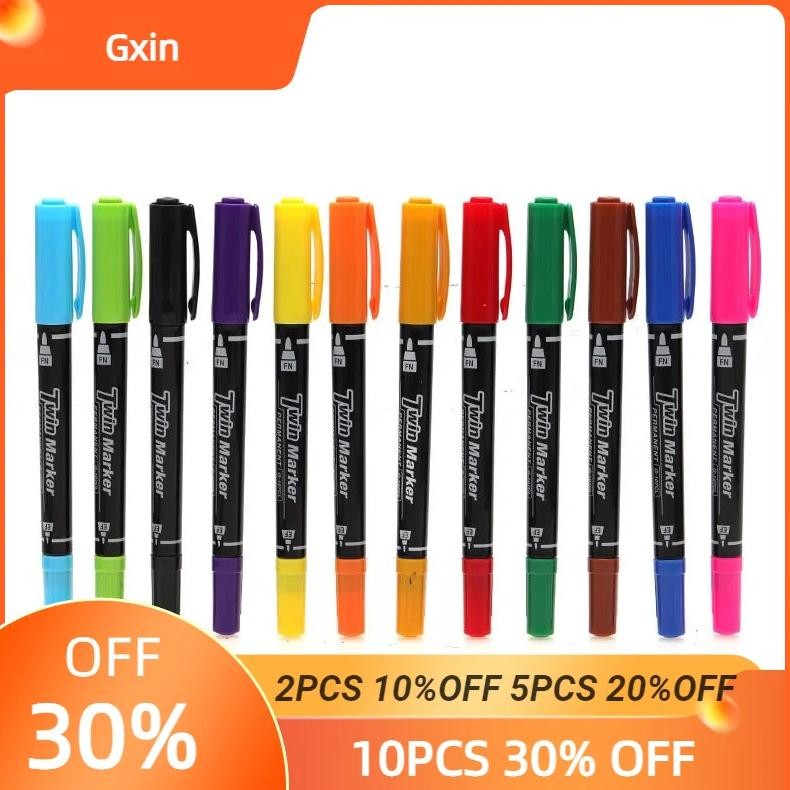 

Gxin G-107 12Pcs Colored Permanent Marker. Art Pens.Dual Tip.Waterproof.Practical Pen.Perfect For Industry School And Home.Color
