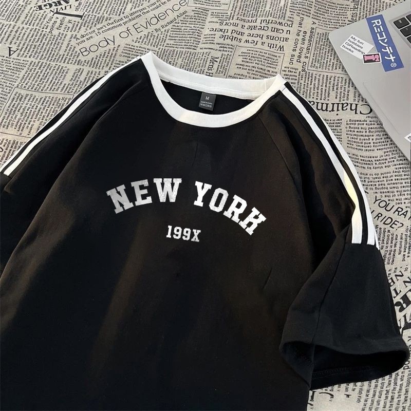 RumahKain Kaos Reglan Tshirt Wanita   Sablon Letter Printing Baju Kaos Wanita  Import Stripe Lengan 